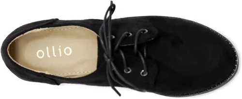 Vista 6 de Ollio Zapato plano clásico para mujer con cordones de gamuza sintética Oxford