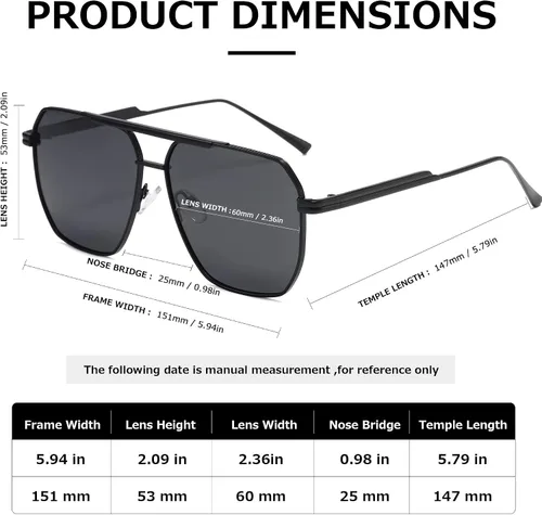 Vista 6 de kimorn Gafas de sol polarizadas para mujer y hombre, retro, de gran tamaño, cuadradas, vintage, modernas, clásicas, grandes, de metal, gafas de sol