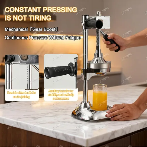 Vista 5 de Exprimidor de naranja de hierro fundido de cocina, máquina exprimidora de prensa manual, con base en forma de U manual, placa de presión grande