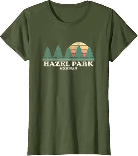 Vista 51 de Hazel Park MI - Camiseta vintage con diseño retro de los años 70, Azul / Patchwork, S