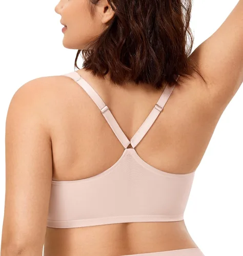 Vista 4 de CALVENA Brasier de espalda cruzada con cierre frontal para mujer, talla grande, cobertura completa con aros