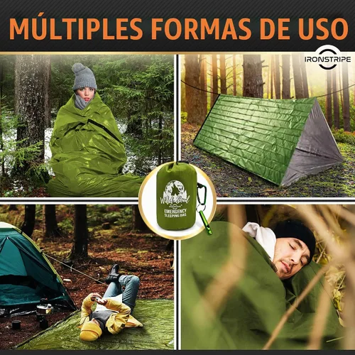 Vista 6 de Ironstripe Bivy Sack XL - Saco de dormir de supervivencia impermeable con silbato de emergencia, capucha integrada y Mylar térmico, resistente a