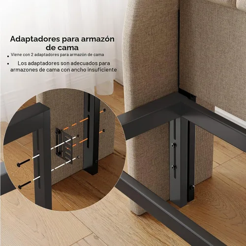 Vista 5 de Cabecera ergonómica tapizada de tamaño completo con estación de carga, cabeceros wingback de lino con bolsillo de almacenamiento, solo cabecero