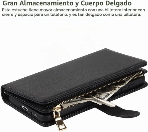 Vista 6 de iCoverCase para Samsung Galaxy S21 Funda tipo cartera con soporte para tarjetas, funda de cuero sintético con función de soporte, cierre magnético