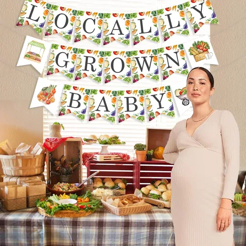 Vista 4 de Cartel de baby shower cultivado localmente, pancarta de verduras y frutas, decoración de baby shower para niños y niñas