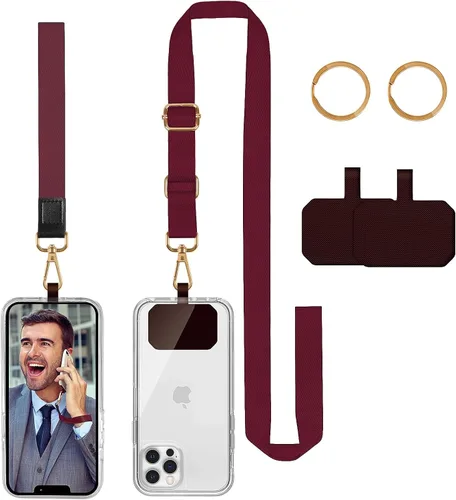 Vista 12 de Cordón cruzado para teléfono celular, correas ajustables para el cuello para el hombro con cordón de muñeca, almohadillas de sujeción para teléfono