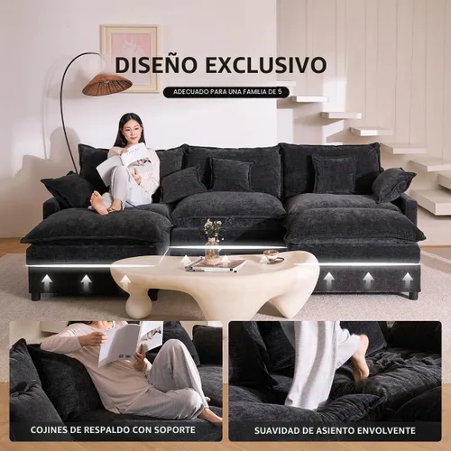 Vista 3 de GOSUHI Sofá en Forma de U de 108", Sofá Seccional Modular, Sofá Cómodo Nube de 3 Plazas con Otomana Móvil, Sofás de Asiento Profundo para Sala