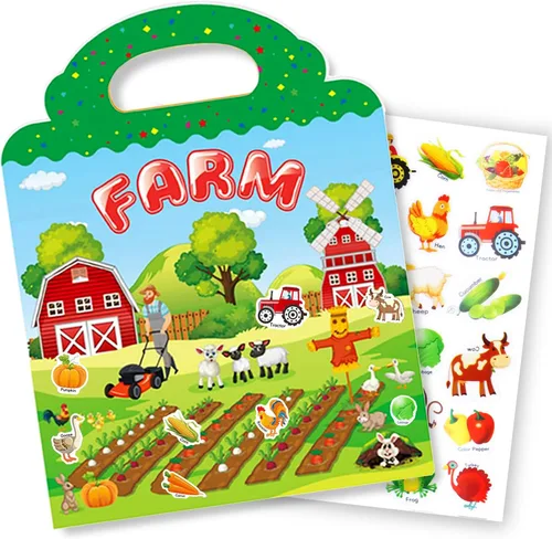 Vista 4 de Libros de calcomanías reutilizables para niños, libros de calcomanías removibles de granja para niños pequeños de viaje para niñas y niños de 3, 4