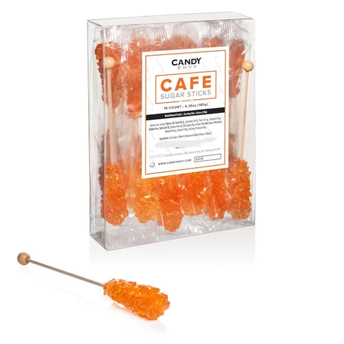 Vista 7 de Candy Envy - Palitos de azúcar Orange Café Mini Rock Candy - 36 agitadores de bebidas envueltos individualmente - Palitos Swizzle con sabor a naranja