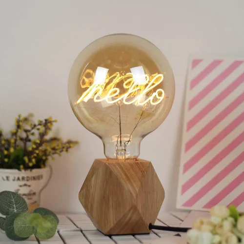 Vista 4 de Lámpara de mesa pequeña de madera, lámpara de noche con base de madera de diamante E26 60 W, luz nocturna industrial boho deco para dormitorio, sala