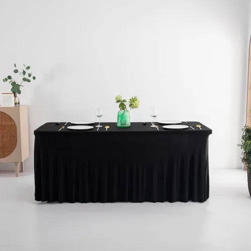 Vista 2 de Falda de mesa de poliéster ajustable de una pieza de elastano, mantel rectangular resistente a las arrugas para eventos de bodas, fiestas