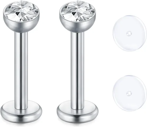Vista 29 de D.Bella Retenedores de piercing transparentes de 16G para cartílago flexible para hélix, daith, rook, tragus, retenedor de aretes Bioflex, nariz