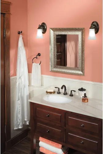 Vista 5 de Moen YB2861ORB Eva - Accesorio de tocador de baño de doble montaje con 1 luz con vidrio esmerilado, bronce aceitado