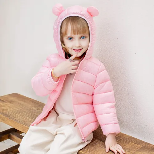 Vista 4 de XMWEALTHY Abrigos de invierno para bebés niños y niñas, con capucha de oso y plumón, para niños pequeños, ligeros, acolchados, para exteriores, 6M-3T