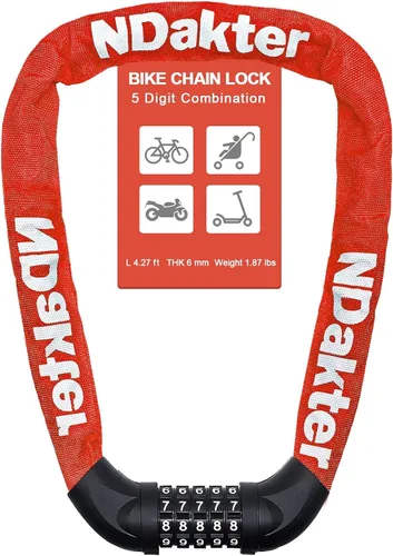 Vista 21 de NDakter Cerradura de cadena para bicicleta, combinación de 5 dígitos, resistente, antirrobo, cerradura de bicicleta de seguridad