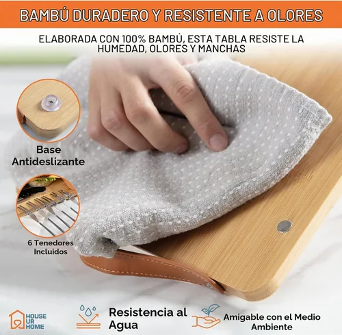 Vista 6 de Juego de tablas de charcutería de bambú con bandejas laterales magnéticas extraíbles, bandeja para frutas, asas, caja lista para cubiertos y regalos