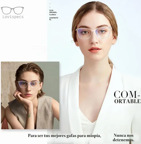 Vista 2 de Gafas de distancia de ojo de gato para mujer, anteojos de conducción cerca de la vista, vidrio transparente para miopía