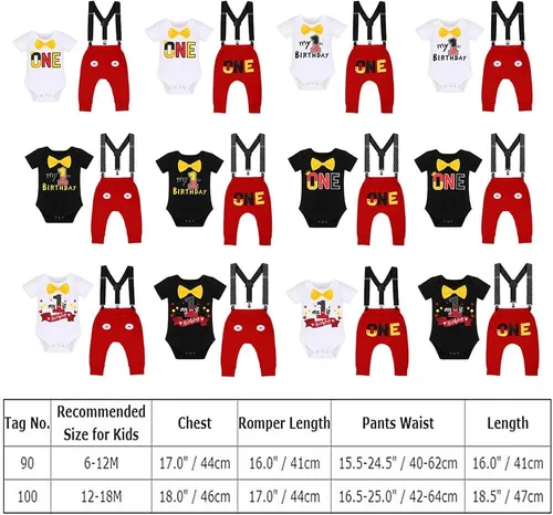 Vista 7 de IDOPIP Conjunto de mameluco con tirantes y diadema con orejas de ratón para bebé para primer cumpleaños