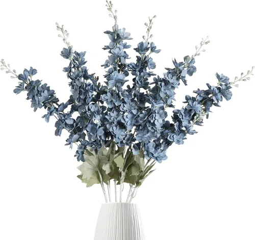 Vista 9 de IPOPU Flores Falsas Delphinium de 33.5 pulgadas, Flores Artificiales de Seda, 6 Piezas Azul Claro Larkspur Flores Artificiales de Tallo Largo