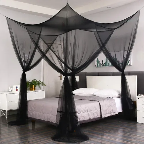 Vista 3 de Mengersi Cortinas de cama con dosel de 4 postes, mosquitero para cama tamaño Twin a Twin XL, cortinas de red para cama para camping, patio, red Negro