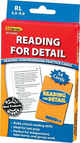 Vista 4 de Edupress Tarjetas de práctica de lectura para detalles, niveles 3.5-5.0, azul