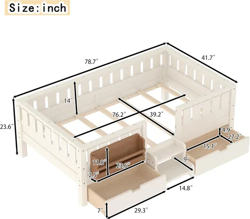 Vista 2 de Bellemave Cama Montessori Twin Kids con escaleras, estantería y cajones, beige Cajón beige