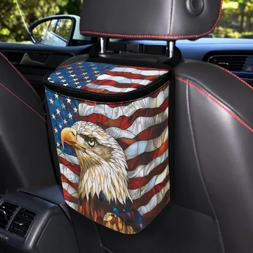 Vista 43 de Talayituse Cubo de basura portátil con estampado de camuflaje de bandera estadounidense, accesorios interiores de vehículos multifuncionales