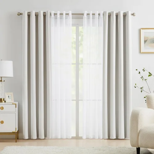 Vista 3 de Lotusolution Cortinas Opacas Beige para Dormitorio Juego de Cortinas Mix & Match con Aislamiento Térmico Blackout Total para Ventanas y Cortinas