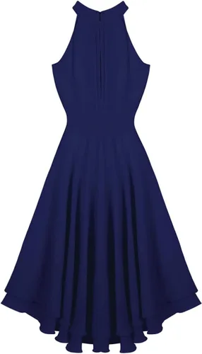 Vista 7 de YONGHS Vestido de dama de honor alto y bajo halter de las mujeres vestido corto de fiesta de baile vestido de regreso a