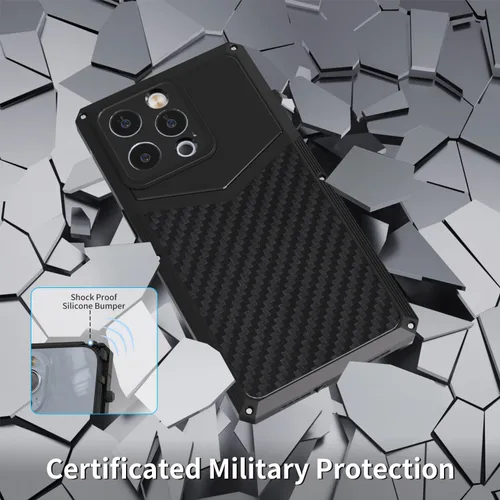 Vista 3 de Funda de fibra de carbono de lujo con funda de aluminio para iPhone 13 Pro de 6.1 pulgadas, funda protectora militar a prueba de golpes