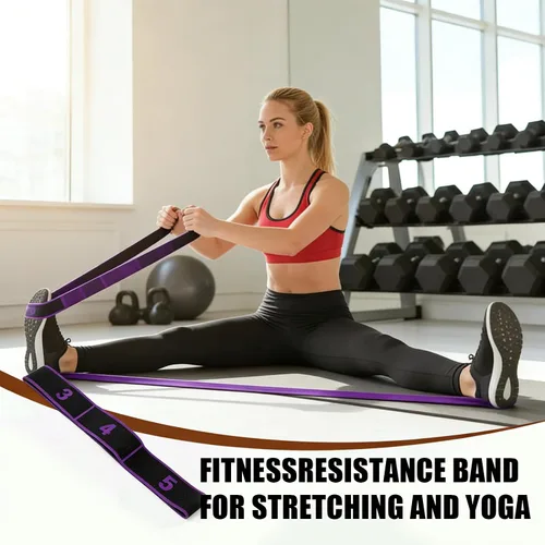 Vista 4 de Correa elástica de yoga con bucles, 3 correas de yoga numeradas, banda de resistencia numerada de 8 segmentos, banda de estiramiento de pilates