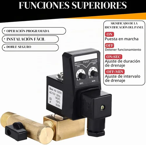 Vista 5 de Bonuci Kit de válvula de drenaje electrónica automática, válvula de agua de drenaje de tanque de 110 V para aire comprimido (separación)