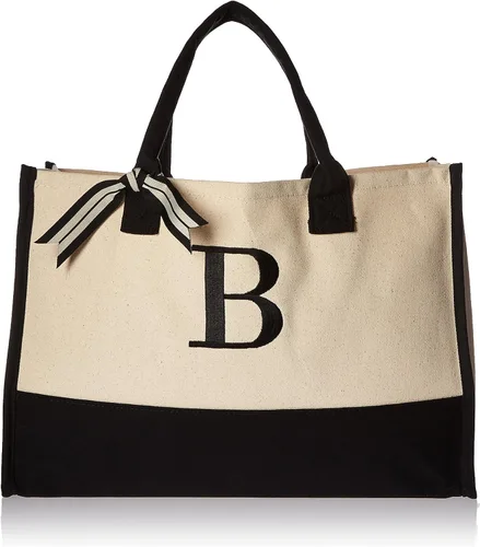 Vista 17 de Mud Pie Bolsas de lona clásicas con iniciales en blanco y negro (S), 100% algodón, 17" x 19" x 2