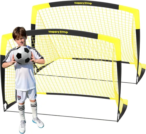 Vista 9 de Happy Jump Portable Soccer Goal 7x5 & 5x3.6 FT, Large-Frame Training Net Great for Kids Ages 6-14 Skill Development, Ideal for Backyard Park