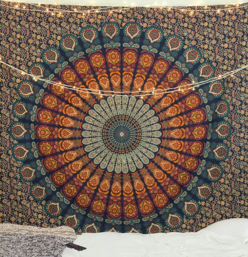 Vista 14 de Popular Handicrafts - Tapiz para colgar en la pared con diseño hippie de mandala bohemia, psicodélico, indio de pavo real, para meditación, gitano