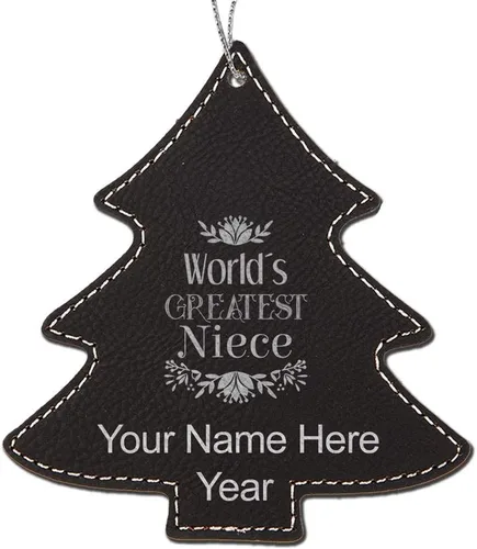 Vista 5 de LaserGram Personalized Christmas Ornament, World's Greatest Niece, Faux Leather, Custom Laser Engraved Gift Idea (Tree Shape, Black)
