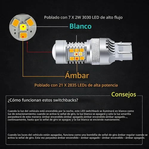 Vista 6 de Alla Lighting BAY15D 1157 Switchback Luces LED de Señal de Giro, Color Dual Ámbar Amarillo/Blanco 6000K 12V 3496 7528 2357NAK 2357AK Extremadamente