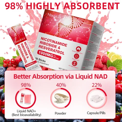 Vista 6 de Paquetes de suplemento líquido NAD+, 30 unidades, ribósido y resveratrol de nicotinamida premium, aumenta la energía celular y el envejecimiento