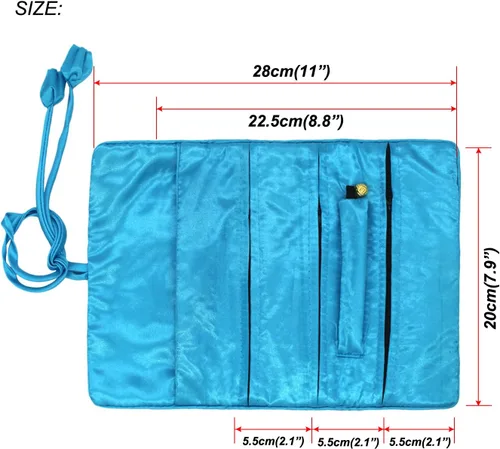 Vista 7 de Wei Long Rollo de joyería, bolsa de rollo de joyería de viaje, bolsa organizadora de joyas de brocado bordado de seda con cierre de corbata