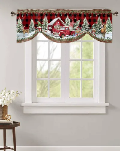Vista 2 de Cenefas de Navidad de invierno para ventanas, cortinas de cocina con bolsillo para barra, cortinas con aislamiento térmico para ventana de baño