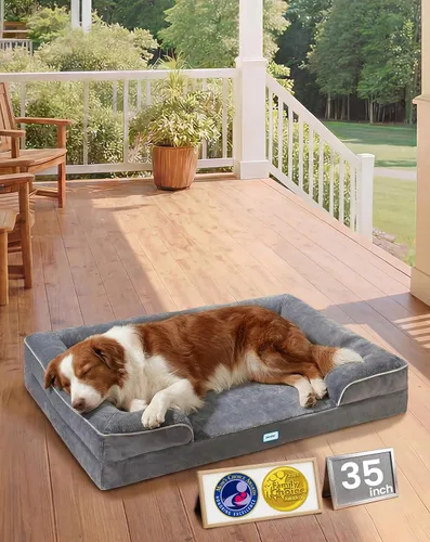 Vista 10 de OhGeni Cama ortopédica refrescante para perro, sofá refrescante para mascotas grandes con espuma viscoelástica, lavable a máquina, funda extraíble