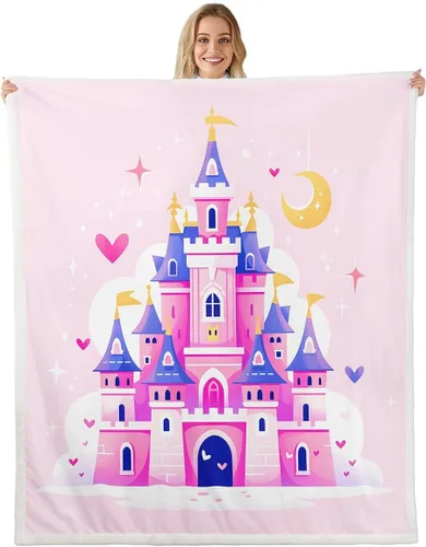 Vista 29 de Princess Flannel Blanket All Seasons,Rainbow Cloud Stars Butterfly Bed Blanket for Kawaii Home Decor,Dreamy Fairy Tale Castle Blanket for Kids Girls