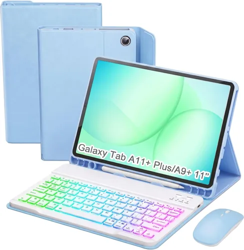 Vista 15 de Funda de teclado para tableta Samsung Galaxy Tab A11 Plus de 11 pulgadas 2025 / A9+ Plus 2023, teclado y mouse inalámbricos con retroiluminación