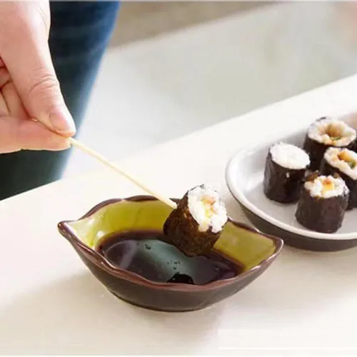 Vista 5 de 4 cuencos creativos en forma de hoja de cerámica para salsa de soja, platos de frutas pequeñas, postre aperitivo, platos para servir, vajilla