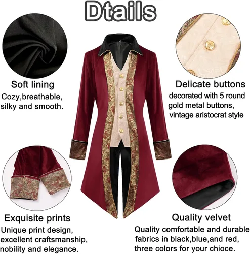 Vista 5 de Abrigo steampunk renacentista, disfraz de Halloween para niños, medieval pirata vampiro, chaqueta victoriana, abrigo para niños
