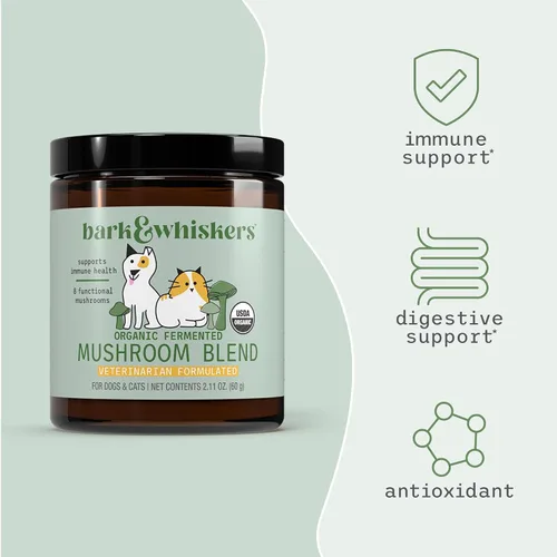 Vista 4 de Dr. Mercola Bark & Whiskers Mezcla orgánica de hongos fermentados – Suplemento para gatos y perros – Apoya la salud digestiva e inmunológica – Libre