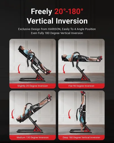 Vista 2 de HARISON Inversion Table for Back Pain Relief - Decompression Back Stretcher, 350LBS Capacity Strength Training Inversion Equipment, Decompression