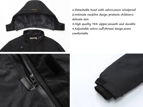 Vista 5 de WULFUL Chaqueta de esquí impermeable para niño, abrigo de invierno con capucha de forro polar cálido para nieve