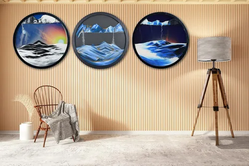 Vista 6 de Arte de arena en movimiento para montaje en pared, escultura giratoria de 17.3 pulgadas para montar en la pared, paisaje de arena de mar profundo