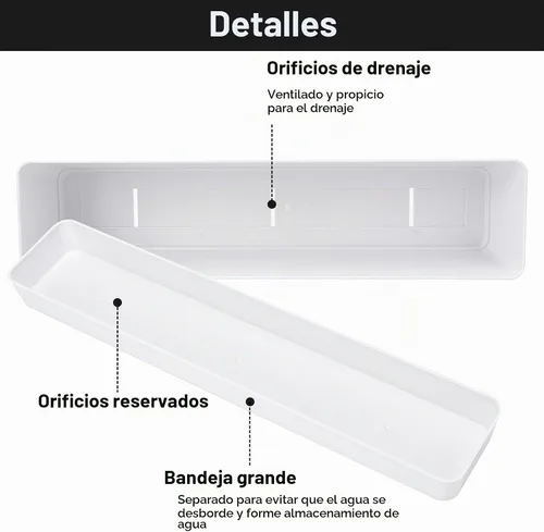 Vista 3 de GREANER - Maceta con bandeja para hierbas, 1 unidad, 12 x 3.8 pulgadas, caja rectangular para ventana, para flores o suculentas en interiores